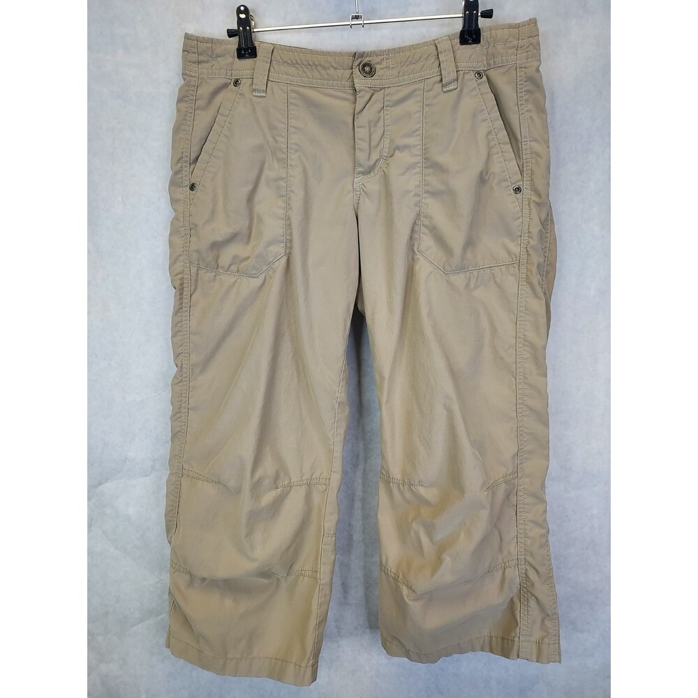 Kuhl Kendra Capri Pants Womens 6 Beige Mid Rise Embroidered Nylon Hiking Outdoor